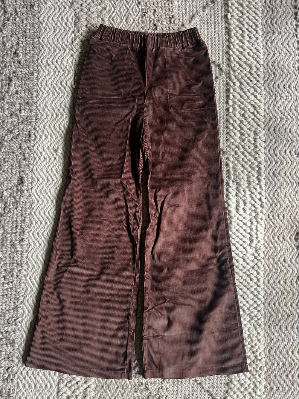 Brown Corduroy Bell Bottom Pants with Elastic Waistband Una Pluma - Small